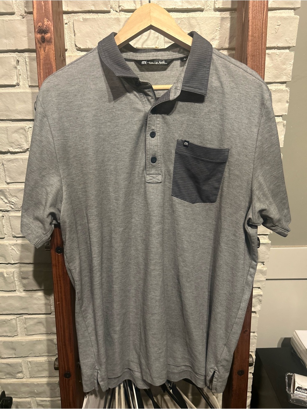 TravisMathew Mens Gray Pima Cotton Blend Pocket Polo Shirt L